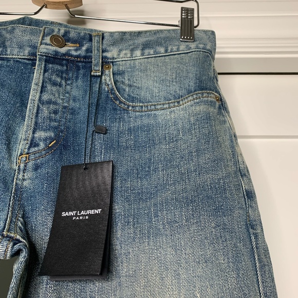 Saint Laurent Ripped Blue Denim Pants - Picture 2 of 11